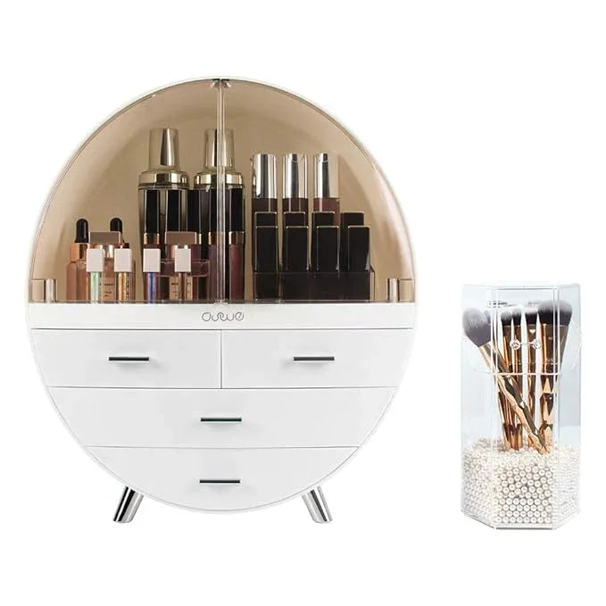 OBMMIRAO Elegant Dustproof Makeup Storage Organizer Box, Waterproof Large Cosmetics Organizer Storage with Drawers Skincare Cosmetic Display Cases for Countertop Bathroom Dresser Dedroom - ModernBath
