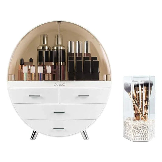 OBMMIRAO Elegant Dustproof Makeup Storage Organizer Box, Waterproof Large Cosmetics Organizer Storage with Drawers Skincare Cosmetic Display Cases for Countertop Bathroom Dresser Dedroom - ModernBath
