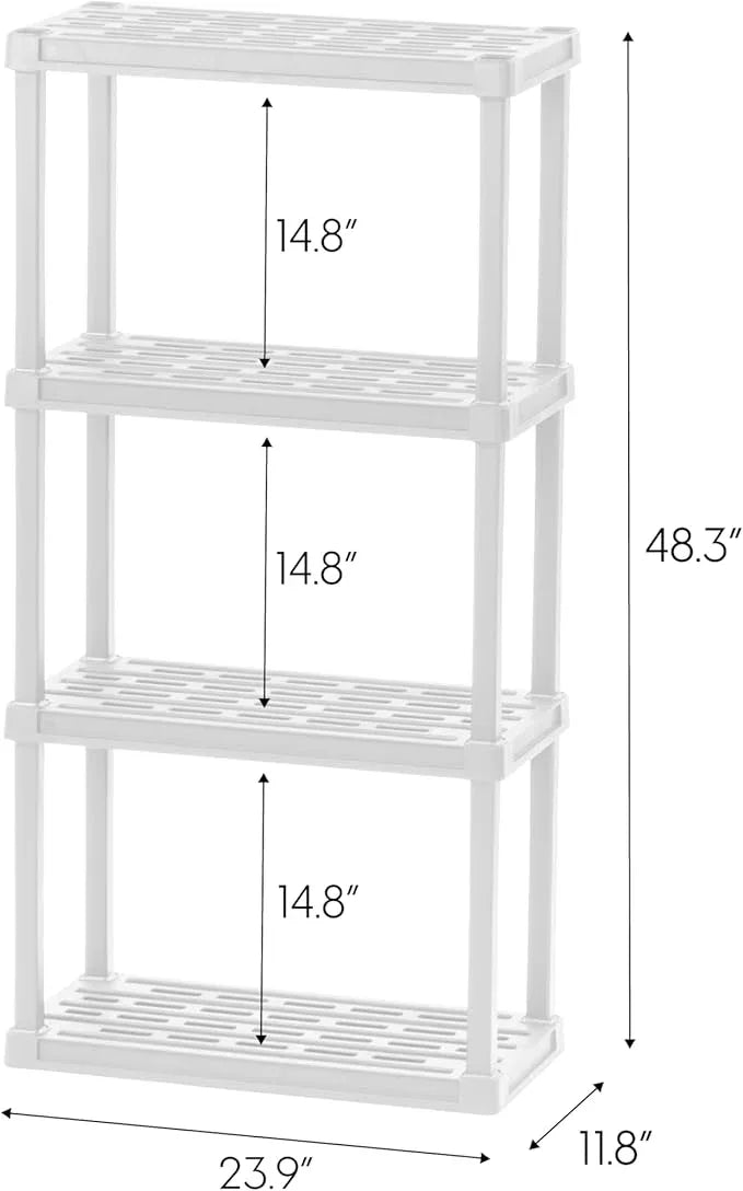 IRIS USA 4-Shelf Light Duty Plastic Storage Shelves, 200lb Capacity, 48" H x 24" W x 12" D, Medium Modular Shelving Unit Storage Organizer for Bathroom, Laundry, Garage & Home, Storage Rack - White - ModernBath