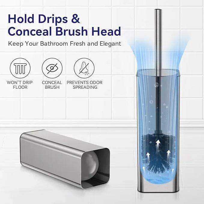 DOWRY Stainless Steel Toilet Bowl Brush and Holder for Bathroom Storage Organization Deep Cleaning Covered Brush Cleaner,Nickel Square - ModernBath