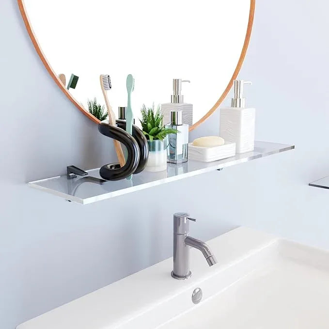 Clear Acrylic Shelves for Wall Storage, 6" W X 36" L, 3/4" Thick Wall Mounted Floating Shelves for Bedroom, Living Room, Bathroom, Kitchen -‎Easy Installation with Screws and Black Finish Brackets - ModernBath