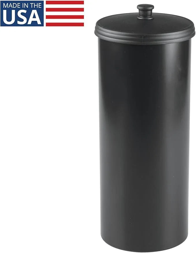 iDesign Freestanding Bathroom Toilet Paper Storage Holder with Lid for 3 Extra Rolls, Matte Black - ModernBath