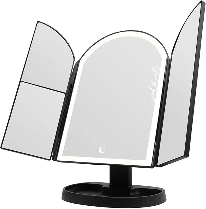 Impressions Vanity Jack and Sally Arch Trifold LED Makeup Mirror for Desk, 3 Way View Foldable Vanity Mirror with Lights with 2X and 3X Magnification, Adjustable Tilt and Soft Touch - ModernBath