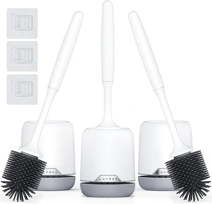 Lefree 3 Pack Silicone Toilet Brush,Rubber Toilet Bowl Brush and Holder Set with Ventilated Holder, Toilet Cleaner Brush for Bathroom,Floor Standing & Wall Mounted Toilet Scrubber Without Drilling - ModernBath