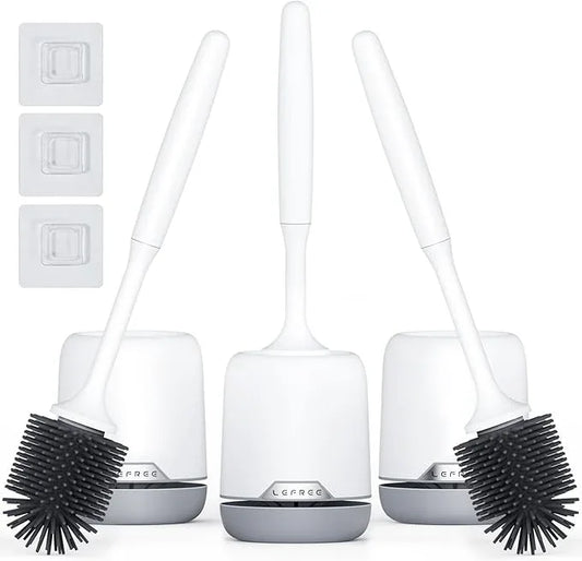 Lefree 3 Pack Silicone Toilet Brush,Rubber Toilet Bowl Brush and Holder Set with Ventilated Holder, Toilet Cleaner Brush for Bathroom,Floor Standing & Wall Mounted Toilet Scrubber Without Drilling - ModernBath