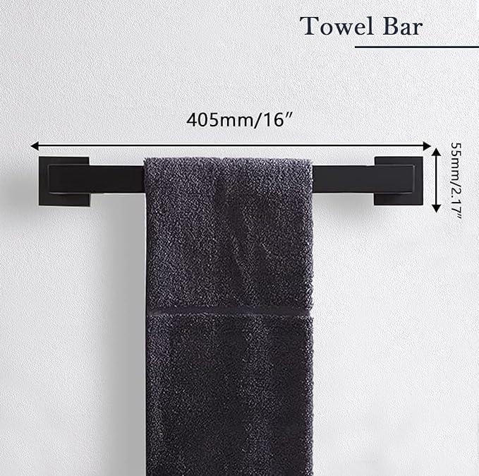 Bathroom Accessories Towel Bar Set: 10 Pieces Matte Black Bathroom Hardware Square SUS304 Stainless Steel - Wall Mounted Towel Rack&Toilet Paper Holder&Towel Ring and Towel Hook - ModernBath