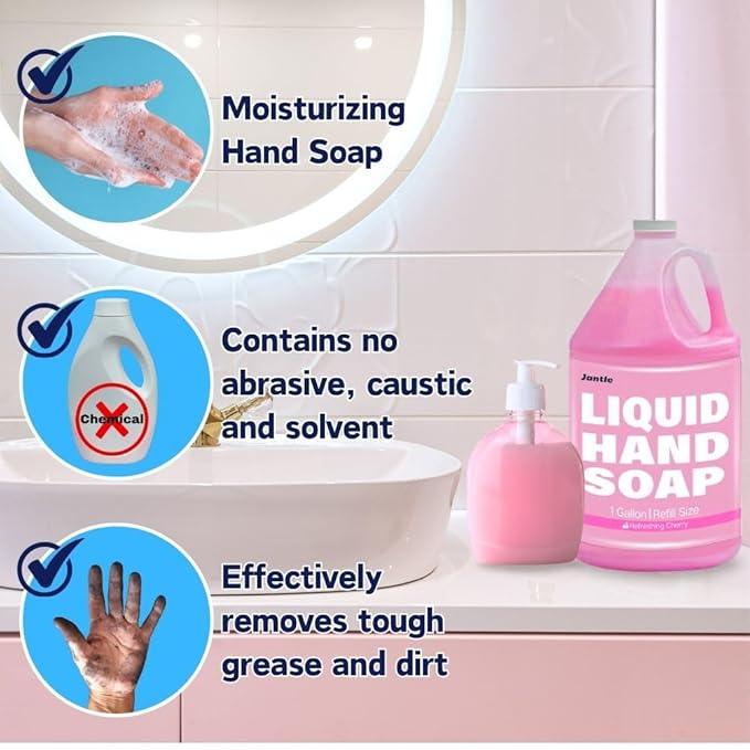 Jantle Hand Soap Gallon Refill, Cleansing Liquid Soap, Soothing Pink Lotion Soap Refill, Bulk Hand Soap Refill - Gentle on Skin, Cherry Scent - 1 Gallon per Bottle - 4 Pack - ModernBath