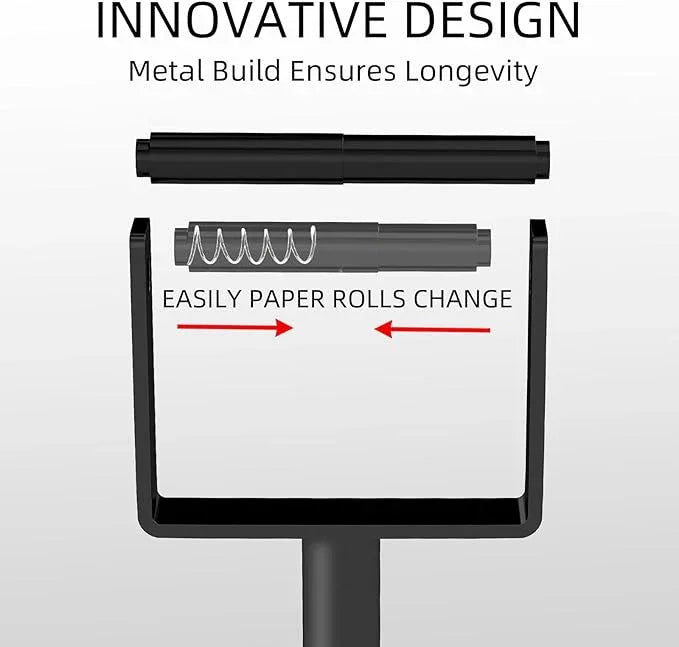 YUMORE Toilet Paper Holder Free Standing, Stainless Steel Toilet Paper Stand, Weighted Base Floor Tissue Roll Holder for Bathroom, Matte Black 200UP - ModernBath