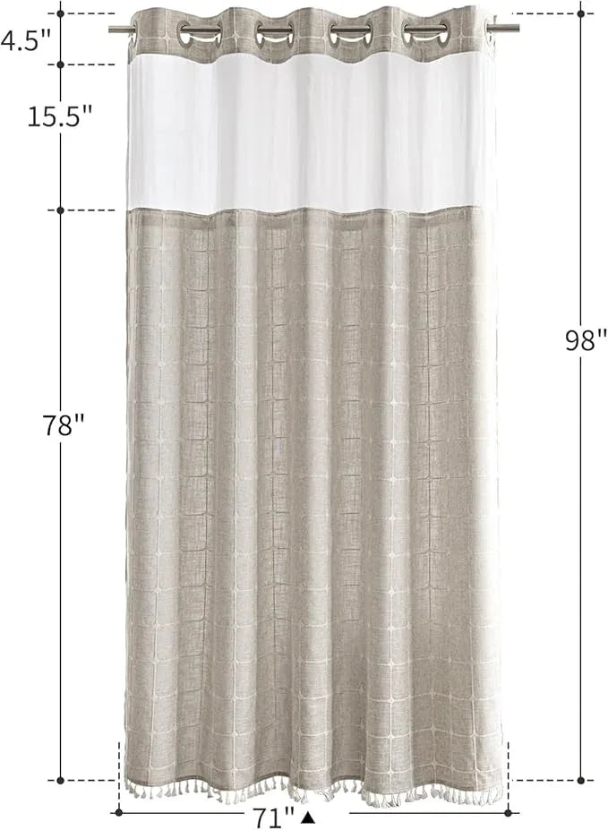 Extra Long Shower Curtains with Snap-in Liner, No Hooks Needed, Fabric Shower Curtains with Tassels for Rustic Bathroom Decor,with Window,with Magnets,Water Repellent&Machine Washable,Linen,71x98Inch - ModernBath