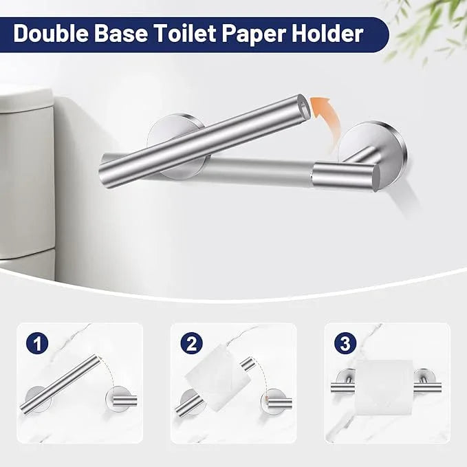 Brushed Nickel Bathroom Hardware Set, 4-Piece Towel Holder Set Include Double Bases Toilet Paper Holder,Towel Ring and 2 Towel Hooks Stainless Steel Wall Mounted Bathroom Hardware Accessories Set - ModernBath