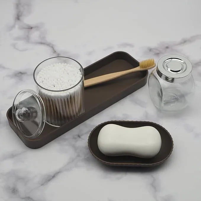 Bathroom Accessory Set - 10 Piece Brown Bathroom Accessories Set with Trash Can, Toothbrush Holder and Cup, Soap Dispenser, Soap Dish, Toilet Brush Holder, Vanity Tray, Qtip Holder, Tissue Box Cover - ModernBath
