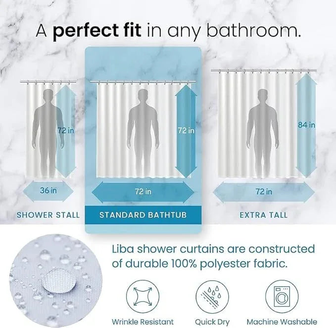 LiBa Fabric Bathroom Shower Curtain, 72" W x 72" H White Heavy Duty Waterproof Shower Curtain Liner - ModernBath