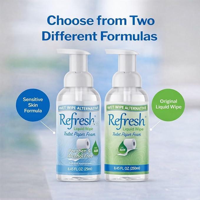 Refresh Liquid Wipe Free - Toilet Paper Foam for Sensitive Skin - Flushable Wet Wipe Alternative - Cleanses & Soothes with Witch Hazel & Aloe - Alcohol & Paraben Free, 250ml (8.45 oz) (1 Pack) - ModernBath