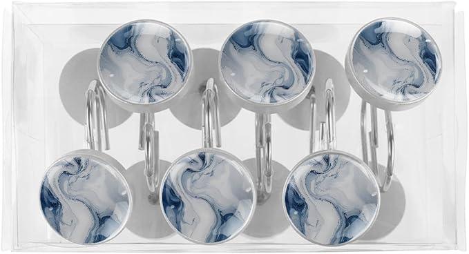 12 Packs Grey Marble Shower Curtain Hooks, Stainless Steel Glass Shower Curtain Rings for Bathroom, Rustproof Metal Curtain Rod Hooks - ModernBath