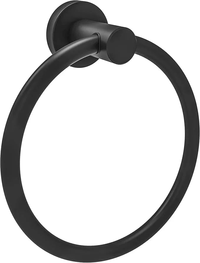 Matte Black Towel Ring, Hand Towel Holder for Bathroom Kitchen Modern Rounded Base Wall Mount SUS304 Stainless Steel - ModernBath