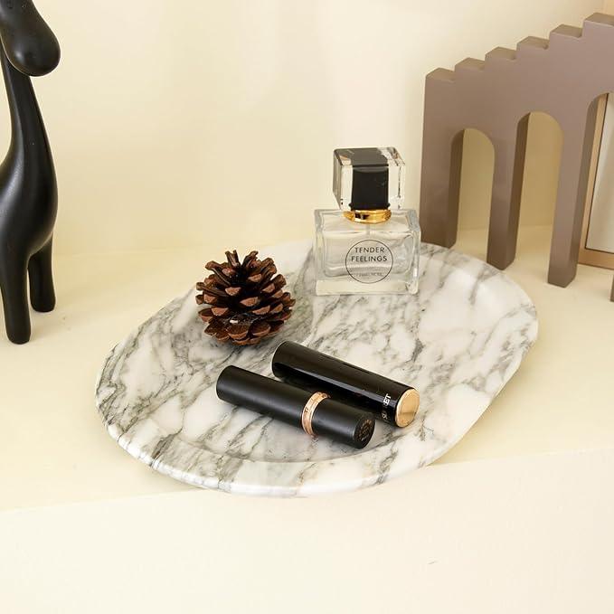 WANJINGYULE Natural Marble Decorative Tray Bathroom Counter Perfume Organizer Vanity Tray for Home Decor, Jewelry Candle, Coffee Table, Soap Holder Dresser Countertop Accessories 8"x11" Carrara - ModernBath
