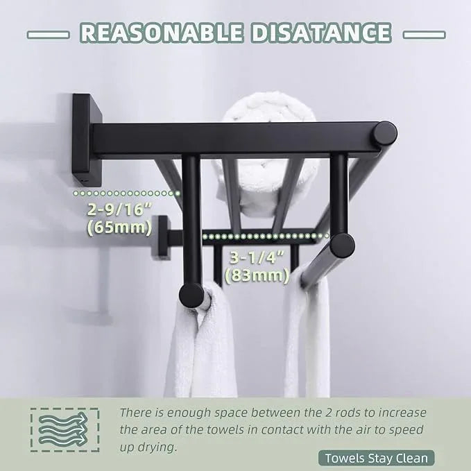 Bath Towel Shelf with 2 Towel Holders, Angle Simple Stainless Steel Bathroom Towel Rack with Towel Bars, Wall Mount Train Rack Matte Black 27.56 Inches - ModernBath