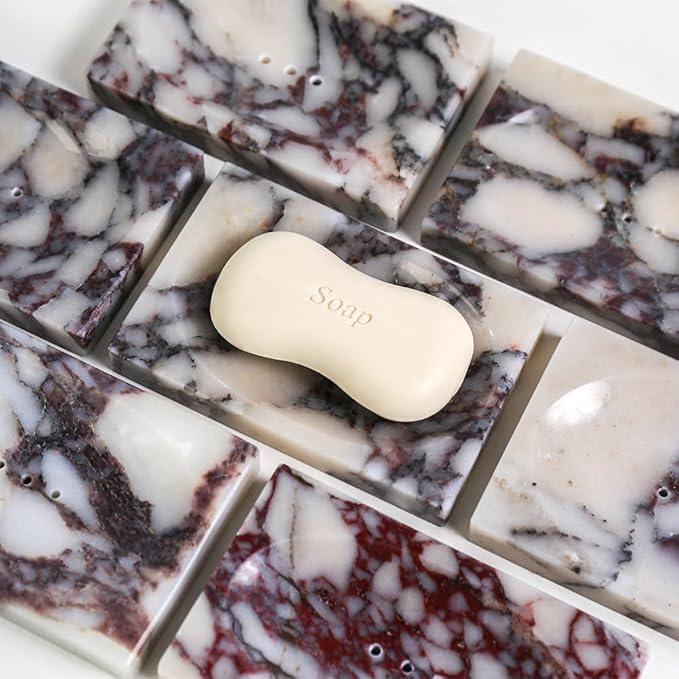 Luxurious Natural Marble Soap Dish Tray Marble Soap Holder Trinket Plate for Bathroom Sink Kitchen Countertop Bedroom Vanity Bathroom Accessory Rectangular（2 Combinations） - ModernBath