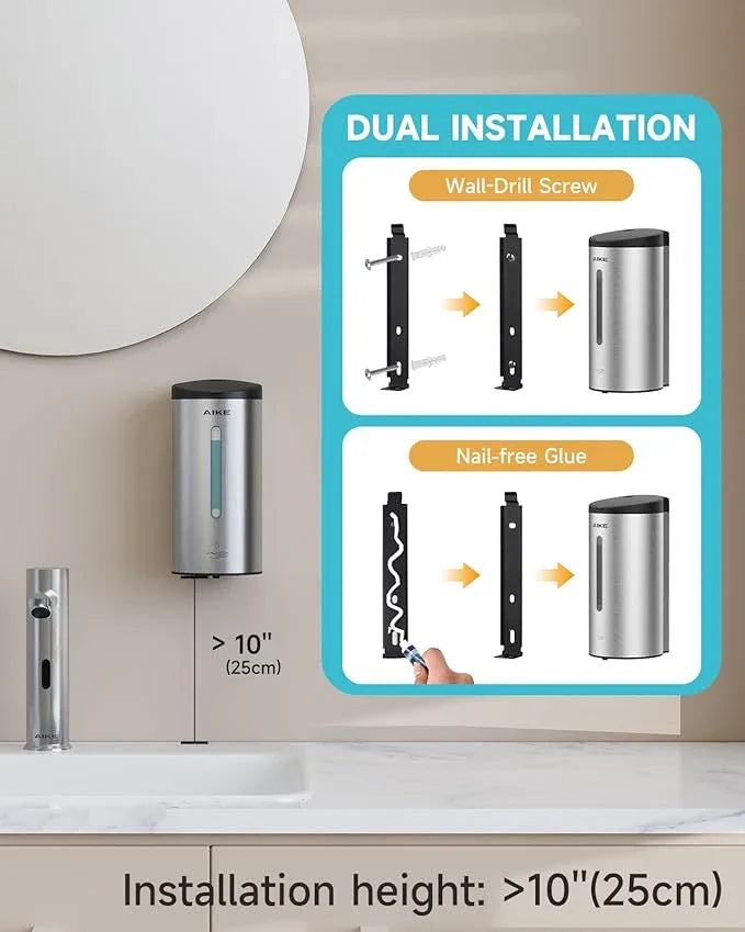 AIKE Automatic Wall Mount Liquid Soap Dispenser, Commercial Stainless Steel with 25oz Large Capacity Save Time Effort and Cost,Model AK1205(Brushed) - ModernBath