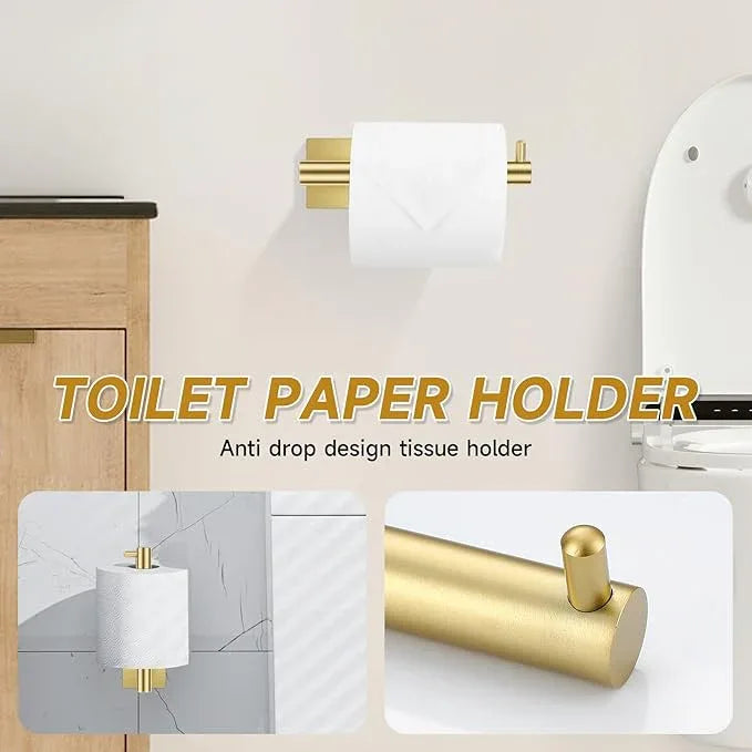 Brushed Gold Toilet Paper Holder Towel Bar Set, 5 Pieces Bathroom Hardware Accessories Set, 23.6 Inch Stainless Steel Towel Racks for Bathroom Wall Mounted - ModernBath