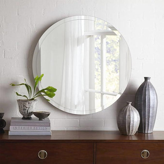 CLBA 24 inch Beveled Bathroom Mirror, Frameless Round Mirror, 1" Polished Beveled Edge Circle Mirror for Bathroom, Living Room, Bedroom - ModernBath