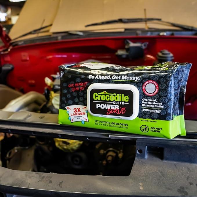 Crocodile Cloth PowerSCRUB - 40 (15" x 10") Heavy Duty Cleaning Wipes - Dual-Surface Cloths, Moist, Absorbent, & Disposable - Safe on Skin & Multiple Surfaces - ModernBath