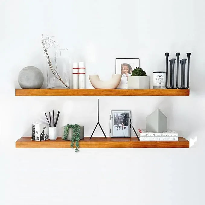 Homeforia Oak Floating Shelves 42 inch Long, High End Solid Real Wood 42inch Floating Shelves for Wall Mounted, Honey Oak Wooden 42in Floating Shelf, Heavy Duty Bracket, 42 X 6.5 X 1.75 in, Set of 3 - ModernBath