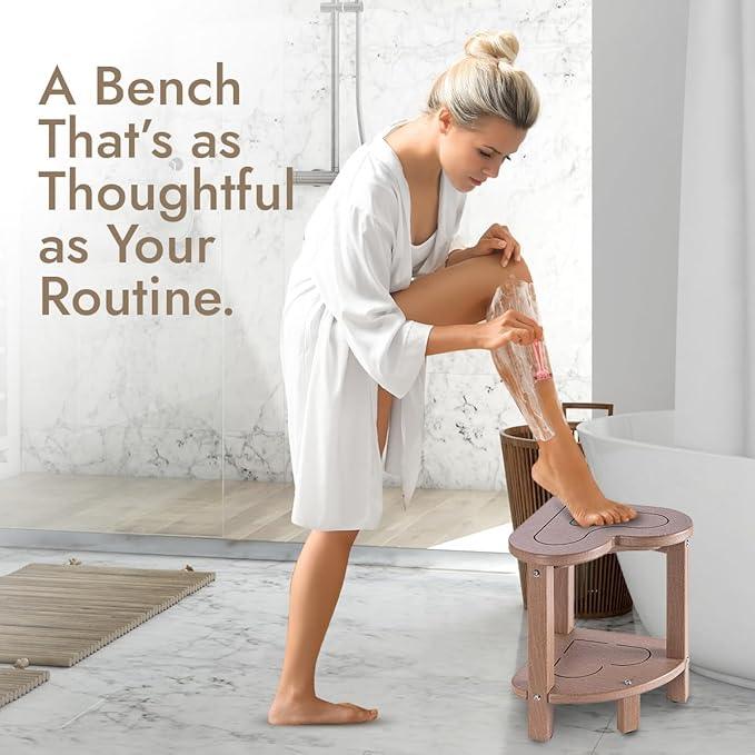 Corner Shower Stool for Inside Shower - Waterproof Corner Shower Bench, HDPE Plastic Bathroom Bench, Adjustable Height Corner Chair for Shaving Legs,Storage Shelf,Non-Slip Feet，Brown - ModernBath