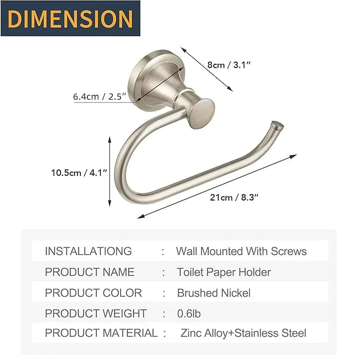BESy Brushed Nickel Toilet Tissue Paper Holder Brushed Nickel Bathroom Accessories Toilet roll Paper Hanger, Wall Mounted, Rustproof - ModernBath