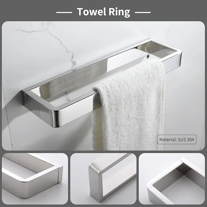 YACVCL 4-Piece Bathroom Hardware Accessories Set Polished Chrome Towel Bar Set Square Towel Holder Kit Stainless Steel Wall Mounted - ModernBath