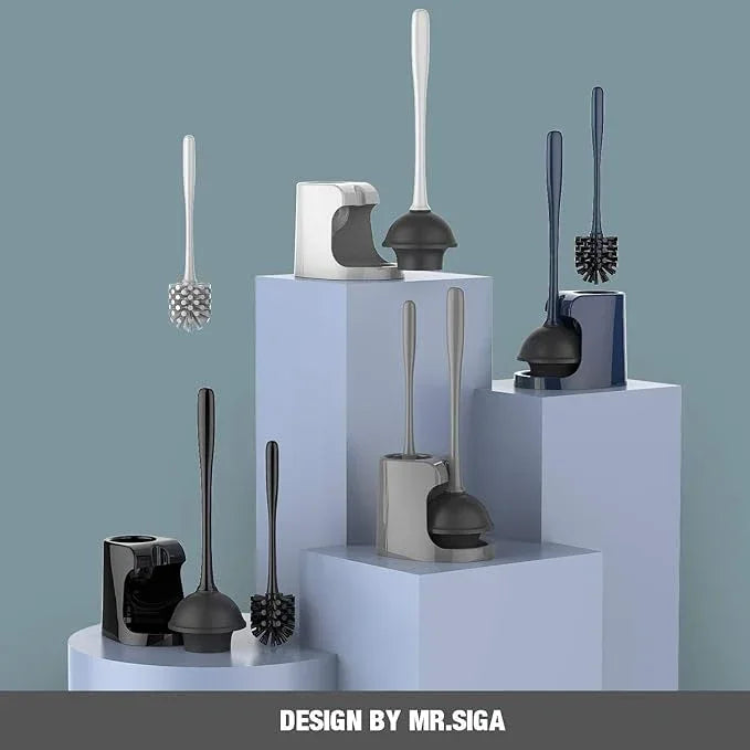 MR.SIGA Toilet Plunger and Bowl Brush Combo for Bathroom Cleaning, Gray, 2 Sets - ModernBath