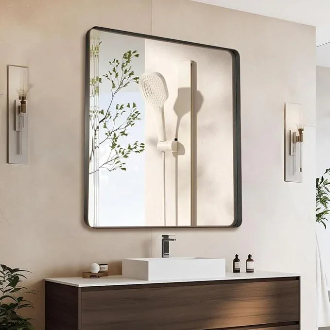 miroro Black 40x36 Inch Metal Framed Mirror for Wall, Large Rounded Rectangle Mirror, Anti-Rust, Tempered Glass, Hangs Horizontally or Vertically - ModernBath