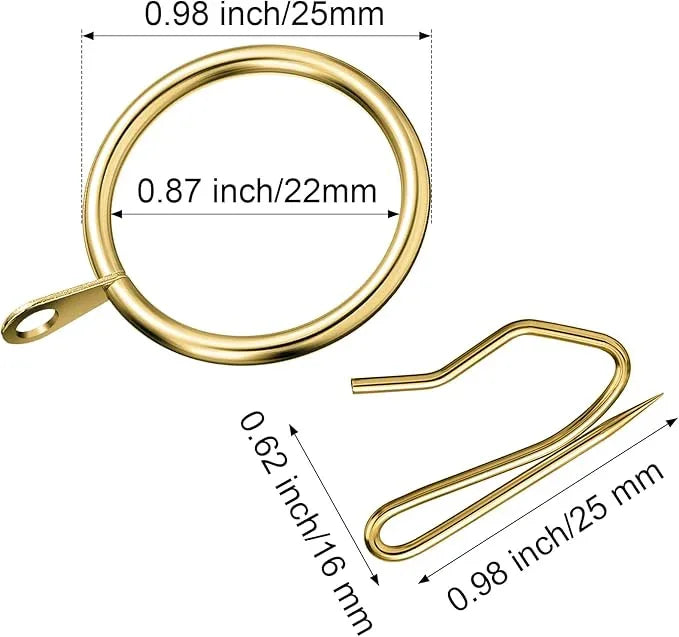 Qunclay 100 Set 0.98 Inch Metal Curtain Rings with Eyelets Curtain Hooks for Drapes and Metal Drapery Pin Drapery Hooks for Window Door Shower Bathroom Rings (Golden) - ModernBath
