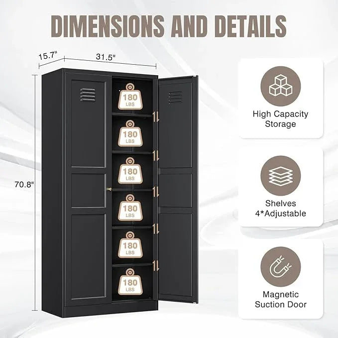 Yizosh Metal Storage Cabinet with 2 Doors and 5 Adjustable Shelves - 71" Black Kitchen Pantry Storage Cabinet, 5-Tier Tall Steel Cabinet Locker for Kitchen, Living Room, Dining Room - ModernBath