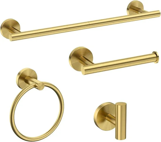 USHOWER Brushed Gold Bathroom Accessories Set, 18-Inch Towel Bar Set Wall Mounted, Durable SUS304 Stainless Steel Bathroom Hardware Set, 4-Piece - ModernBath