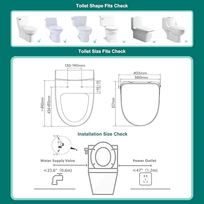 AQUATIZ Elongated Smart Toilet Bidet, Electric Toilet Seat with Self-Cleaning Nozzle, Adjustable Warm Water, Deodorizer, Air Dryer, LED Night light (Remote Control) - ModernBath