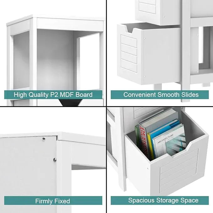 Tangkula Bathroom Floor Cabinet, Narrow Wooden Storage Cabinet w/2 Switchable Drawers, Freestanding Small Cabinet for Small Spaces, 12 x 12 35 Inch (White) - ModernBath