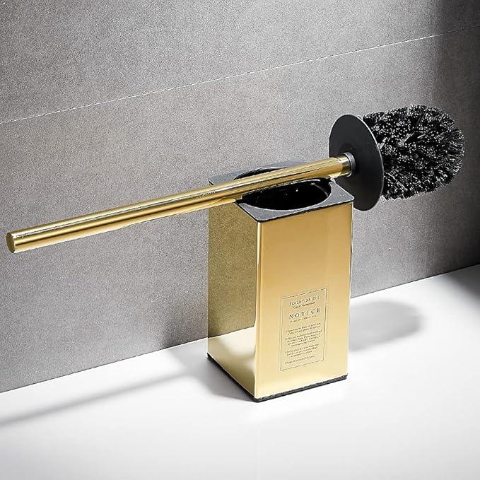 Freestanding Toilet Brush Holder for bathrooms 304 Stainless Steel Toilet Brush Stand Square Storage and Organization Rust Resistant 17-inch high Polished Gold Finished - ModernBath