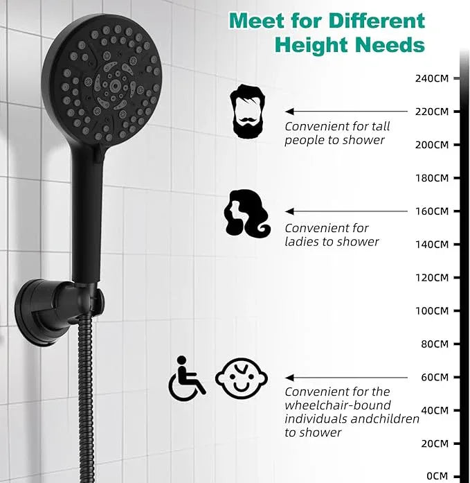 Hibbent Vacuum Suction Cup Shower Head Holder, Removable Showerhead Bracket, Height Adjustable Shower Wand Holder & Wall Mount ABS Plastic Suction Holder for Handheld Shower Head, Matte Black - ModernBath