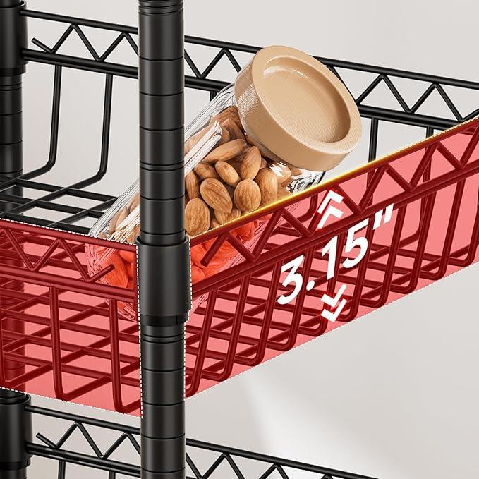 6 Shelves Storage Shelf Wire Closet Bathroom Organizers Metal Pantry Kitchen Garage Shelving Unit Laundry Room Organization Home Rack Net Basket Black with Wheels 14" Dx14 Wx64.8 H - ModernBath