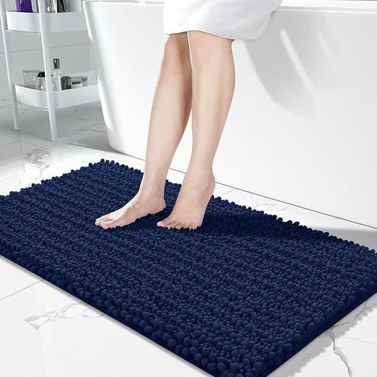 Yimobra Bathroom Runner Rug 55x24 Inch - Extra Long Non Slip Chenille Bath Mat, Soft & Absorbent, Machine Washable Shaggy Hallway Carpet for Vanity Tub Shower, Navy Blue Home Decor Accessories - ModernBath
