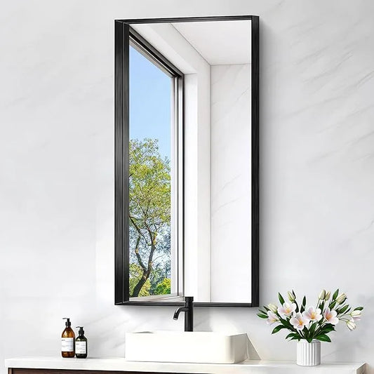 NIMURY Black Bathroom Mirror, 40x20 Inch Rectangular Framed Mirror, Large Wall Mounted Bathroom Vanity Mirror Over Sink for Bedroom,Restroom, Living Room, Hangs Vertically or Horizontally - ModernBath