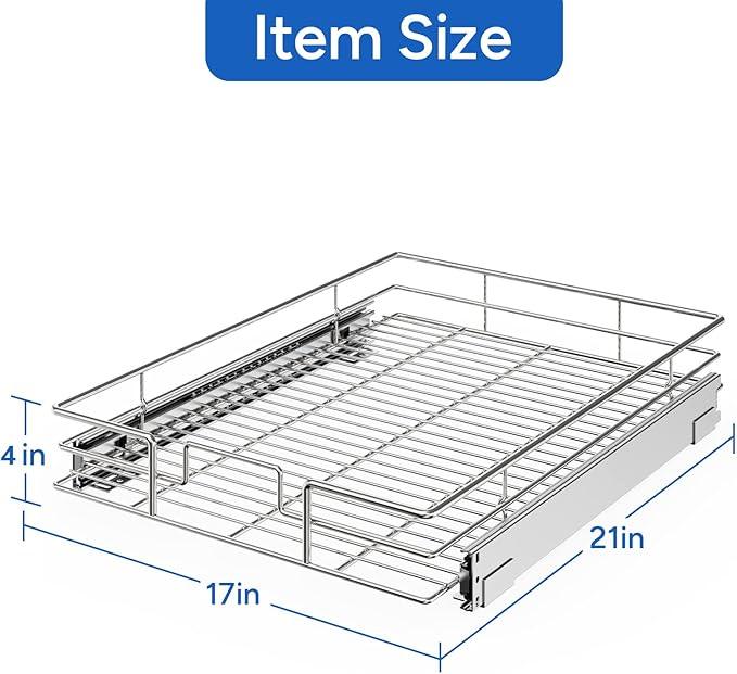 ROOMTEC Pull Out Cabinet Organizer, Cabinet Pull Out Shelves 17" W x 21" D, Heavy Duty Cabinet Drawers Slide Out Kitchen Cabinet Organizers Storage Shelf - ModernBath