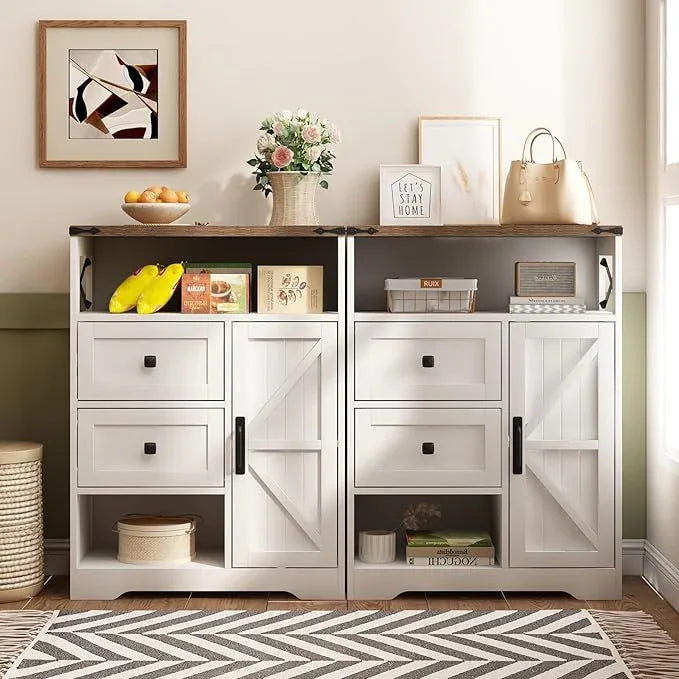 Fameill White Farmhouse Storage Cabinet with 2 Drawers & Shelves,Freestanding Kitchen Cabinet with Doors,Floor Storage Organization for Living Room,Bathroom,Laundry - ModernBath