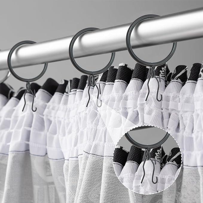 CONAMEI 50 Pcs Curtain Rings and Hooks 1.52 Inch - Stainless Steel Shower Curtain Rings and Hooks with Eyelets for Curtains Rods and Bathroom Shower Rods, Black - ModernBath