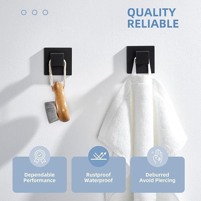 Angle Simple Matte Black Towel Hooks for Bathroom, SUS 304 Stainless Steel Square Wall Coat Hooks, 2 Pack - ModernBath