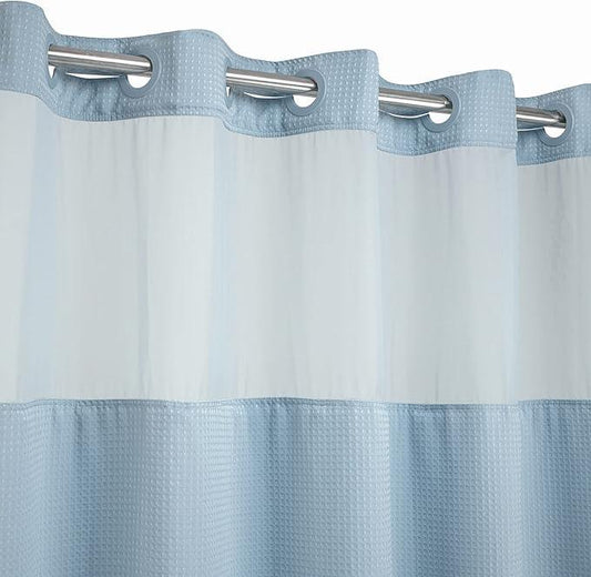 River Dream Heavyweight No Hooks Required Dotted Waffle Weave Shower Curtain with Snap in Liner -Stall 54W x 80H,Hotel Grade,Spa Like Bath Curtain,Blue - ModernBath