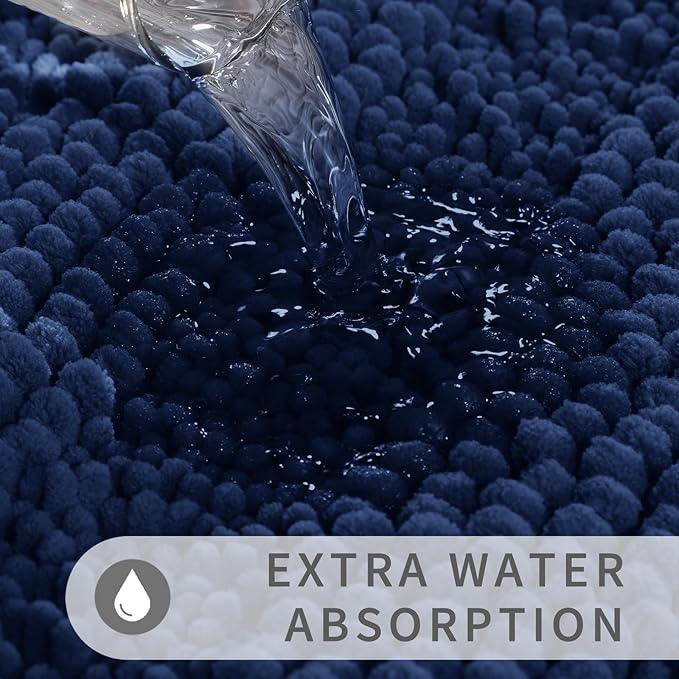 Yimobra Toilet Rugs U Shaped Washable 24 x 20, Non Slip and Super Absorbent Toilet Mat, Quick Dry, Ultra Luxury Microfiber Chenille Plush Fluffy Contour Bath Rugs for Toilet Base, Navy Blue - ModernBath
