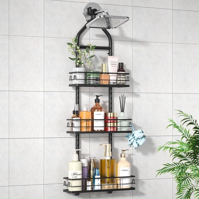 XDMsuxd 3 Tier Hanging Shower Head Caddy, Adjustable Hanging Shower Caddy Over Showerhead, No Drilling Handing Racks Rustproof for Bathroom Shampoo Soap Storage - ModernBath
