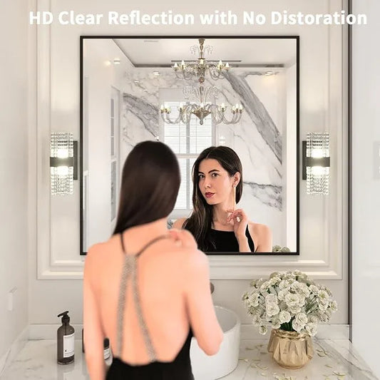 LOAAO 36"X36" Black Rectangle Bathroom Mirror Wall, Matte Black Aluminum Alloy Frame, Tempered Glass, Hangs Vertically or Horizontally, Easy to Install - ModernBath